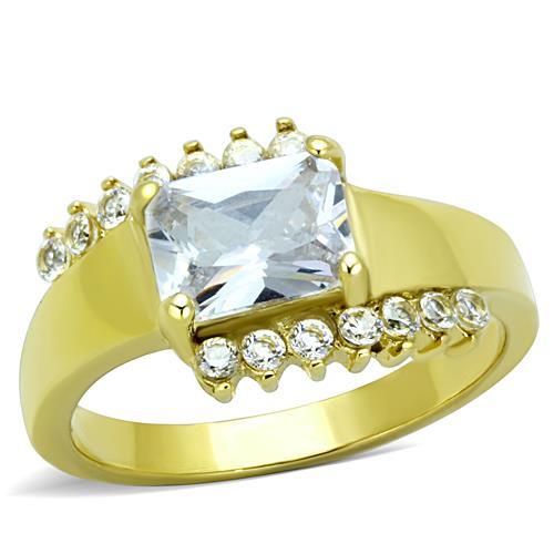 TK1588 - IP Gold(Ion Plating) Stainless Steel Ring with AAA Grade CZ  in Clear-0