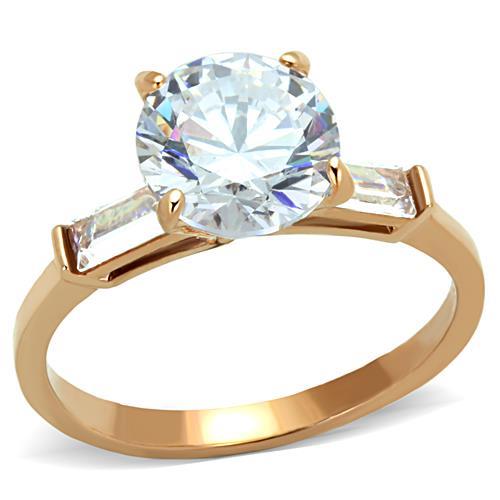 TK1595 - IP Rose Gold(Ion Plating) Stainless Steel Ring with AAA Grade CZ  in Clear-0