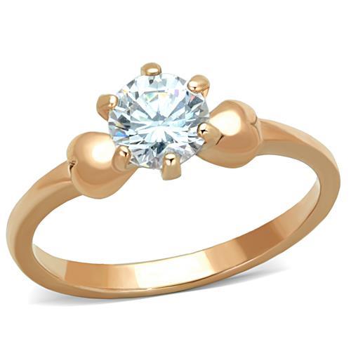 TK1596 - IP Rose Gold(Ion Plating) Stainless Steel Ring with AAA Grade CZ  in Clear-0