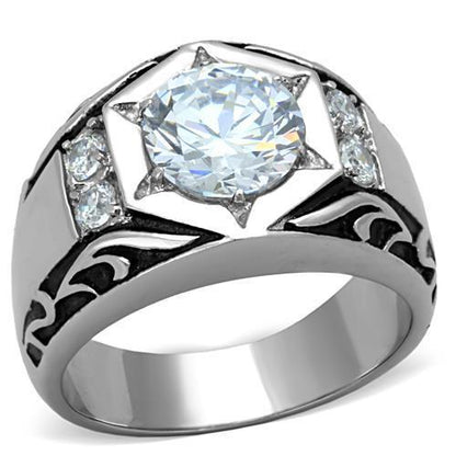 TK1606 - High polished (no plating) Stainless Steel Ring with AAA Grade CZ  in Clear-0