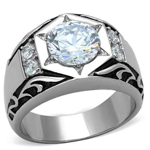 TK1606 - High polished (no plating) Stainless Steel Ring with AAA Grade CZ  in Clear-0