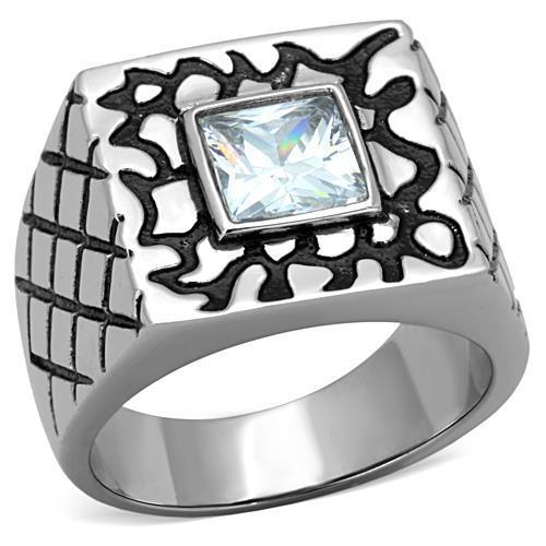 TK1607 - High polished (no plating) Stainless Steel Ring with AAA Grade CZ  in Clear-0
