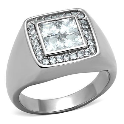 TK1608 - High polished (no plating) Stainless Steel Ring with AAA Grade CZ  in Clear-0
