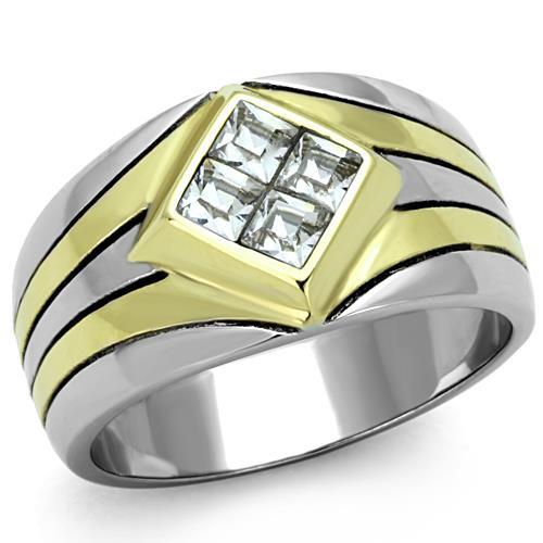TK1610 - Two-Tone IP Gold (Ion Plating) Stainless Steel Ring with Top Grade Crystal  in Clear-0