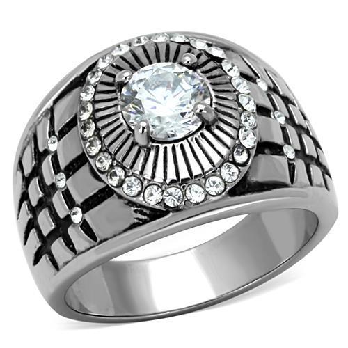 TK1614 - High polished (no plating) Stainless Steel Ring with AAA Grade CZ  in Clear-0