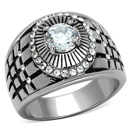 TK1614 - High polished (no plating) Stainless Steel Ring with AAA Grade CZ  in Clear-0