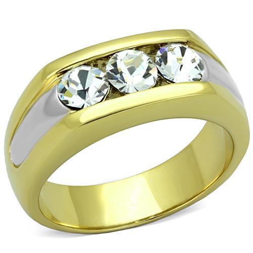 TK1615 - Two-Tone IP Gold (Ion Plating) Stainless Steel Ring with Top Grade Crystal  in Clear-0