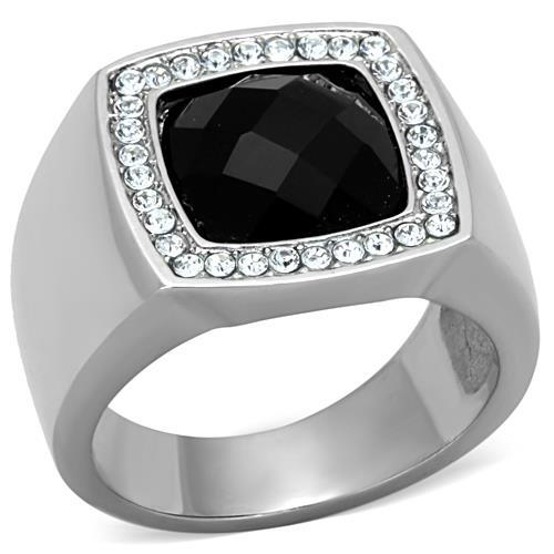 TK1616 - High polished (no plating) Stainless Steel Ring with Semi-Precious Onyx in Jet-0