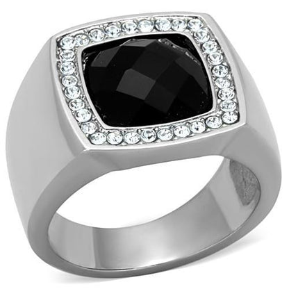 TK1616 - High polished (no plating) Stainless Steel Ring with Semi-Precious Onyx in Jet-0