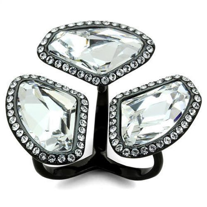 TK1619 - IP Black(Ion Plating) Stainless Steel Ring with Top Grade Crystal  in Clear-0