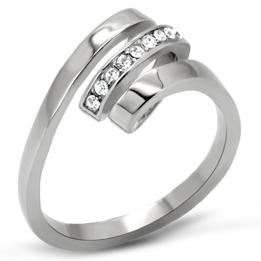 TK161 - High polished (no plating) Stainless Steel Ring with Top Grade Crystal  in Clear-0