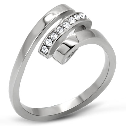 TK161 - High polished (no plating) Stainless Steel Ring with Top Grade Crystal  in Clear-0