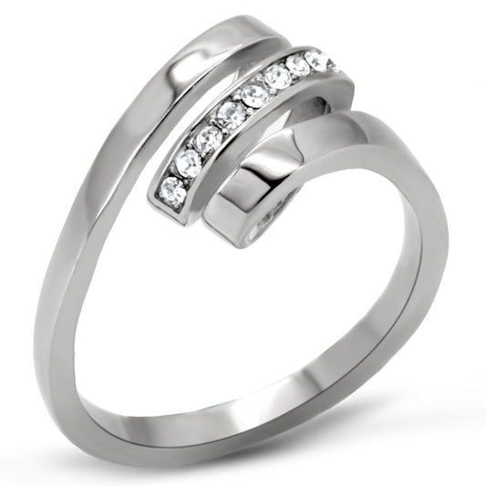 TK161 - High polished (no plating) Stainless Steel Ring with Top Grade Crystal  in Clear-0
