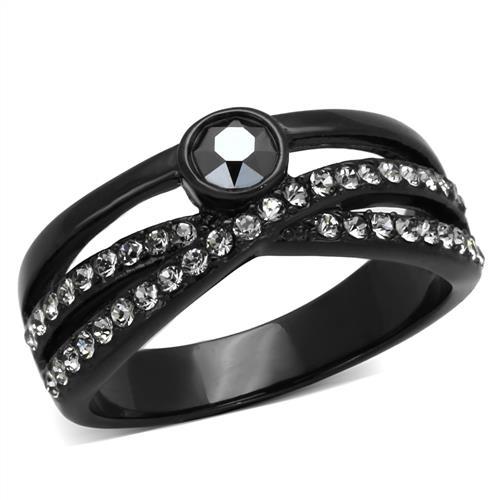 TK1620 - IP Black(Ion Plating) Stainless Steel Ring with Top Grade Crystal  in Hematite-0