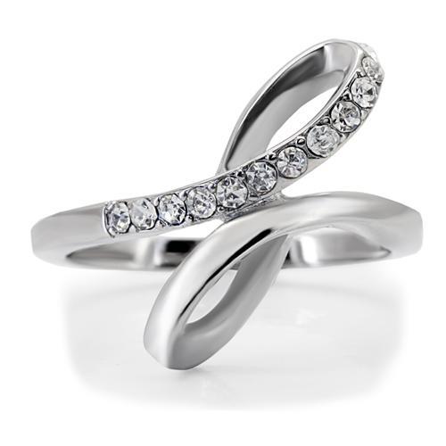 TK162 - High polished (no plating) Stainless Steel Ring with Top Grade Crystal  in Clear-2