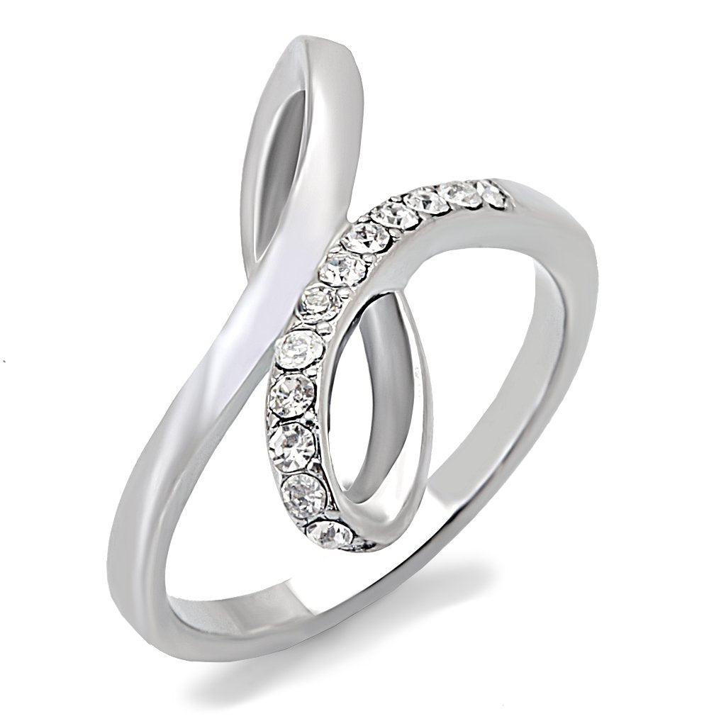 TK162 - High polished (no plating) Stainless Steel Ring with Top Grade Crystal  in Clear-0