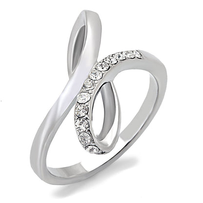 TK162 - High polished (no plating) Stainless Steel Ring with Top Grade Crystal  in Clear-0