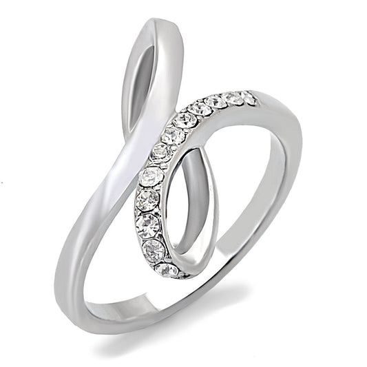 TK162 - High polished (no plating) Stainless Steel Ring with Top Grade Crystal  in Clear-0