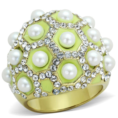 TK1636 - IP Gold(Ion Plating) Stainless Steel Ring with Synthetic Pearl in White-0