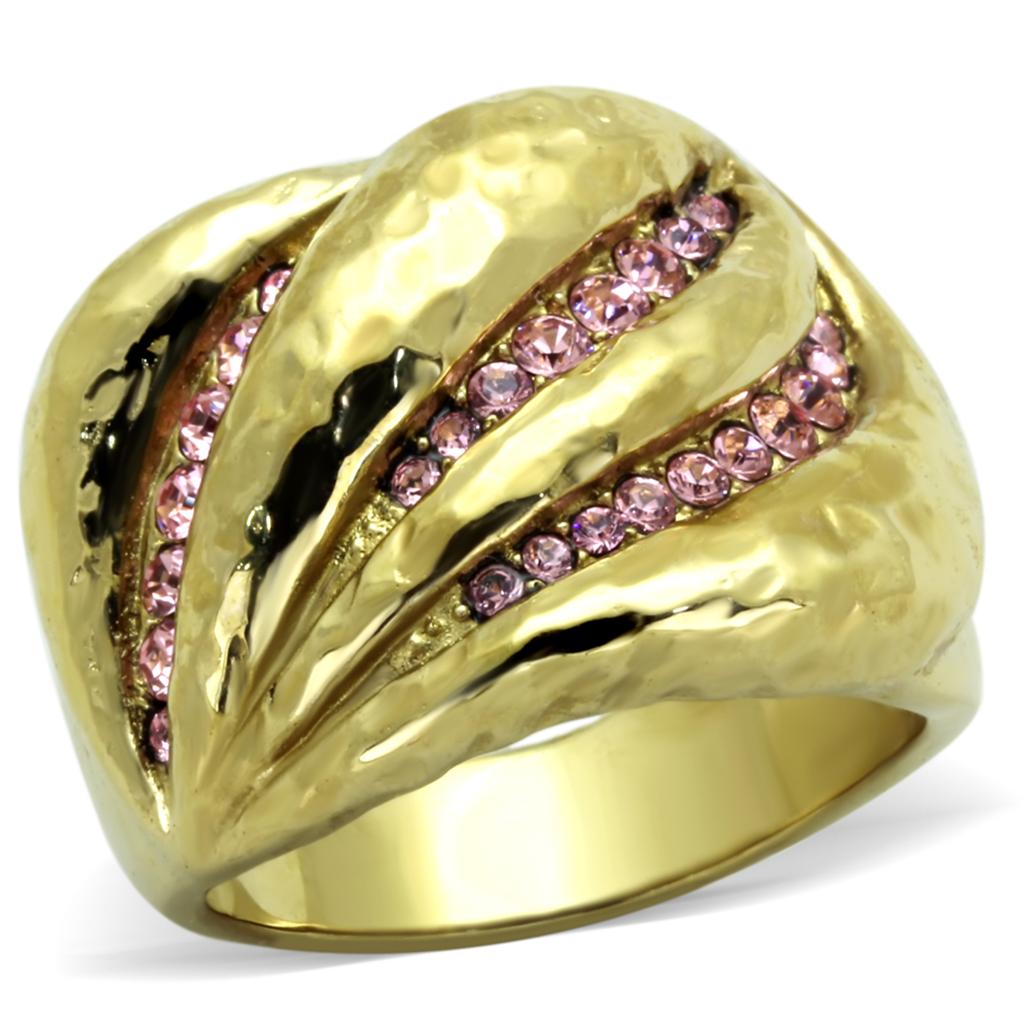 TK1638 - IP Gold(Ion Plating) Stainless Steel Ring with Top Grade Crystal  in Light Rose-0
