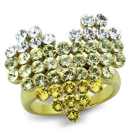 TK1642 - IP Gold(Ion Plating) Stainless Steel Ring with Top Grade Crystal  in Multi Color-0
