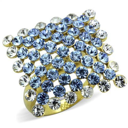 TK1643 - IP Gold(Ion Plating) Stainless Steel Ring with Top Grade Crystal  in Light Sapphire-0