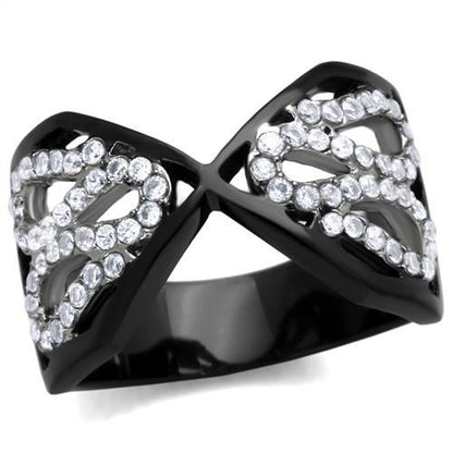 TK1644 - Two-Tone IP Black Stainless Steel Ring with AAA Grade CZ  in Clear-0