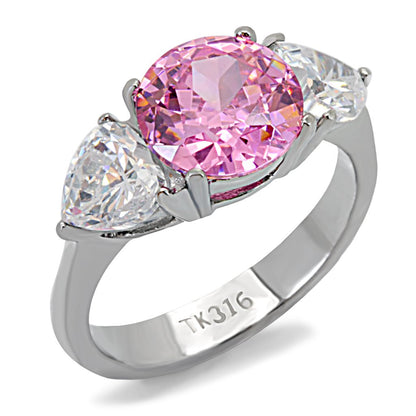 TK164 - High polished (no plating) Stainless Steel Ring with AAA Grade CZ  in Rose-0