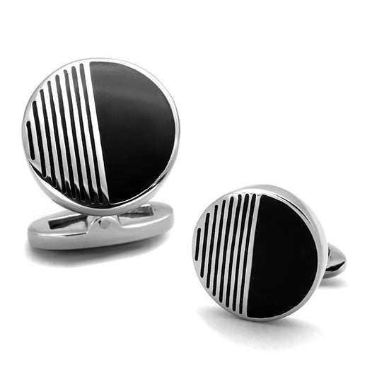 TK1654 - High polished (no plating) Stainless Steel Cufflink with Epoxy  in Jet-0