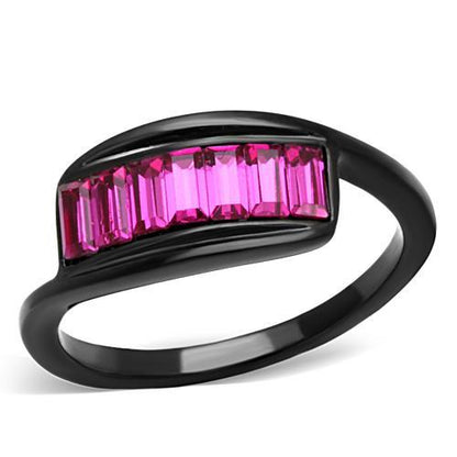 TK1664 - IP Black(Ion Plating) Stainless Steel Ring with Top Grade Crystal  in Fuchsia-0
