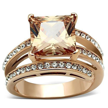 TK1665 - IP Rose Gold(Ion Plating) Stainless Steel Ring with AAA Grade CZ  in Champagne-0