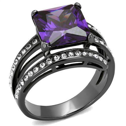 TK1665LJ - IP Light Black  (IP Gun) Stainless Steel Ring with AAA Grade CZ  in Amethyst-0