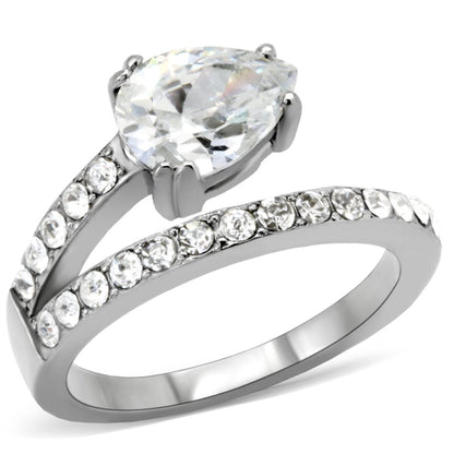 TK166 - High polished (no plating) Stainless Steel Ring with AAA Grade CZ  in Clear-0