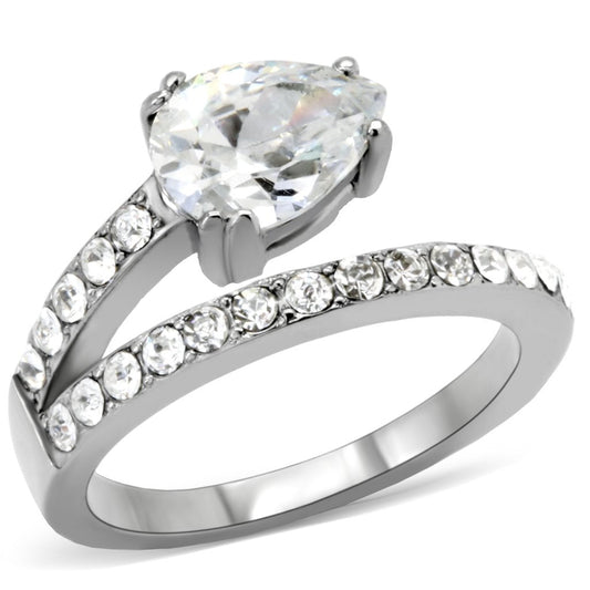 TK166 - High polished (no plating) Stainless Steel Ring with AAA Grade CZ  in Clear-0