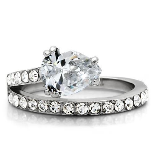 TK166 - High polished (no plating) Stainless Steel Ring with AAA Grade CZ  in Clear-2