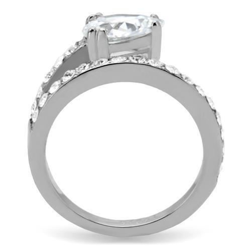 TK166 - High polished (no plating) Stainless Steel Ring with AAA Grade CZ  in Clear-3