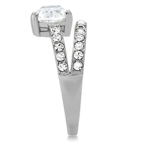 TK166 - High polished (no plating) Stainless Steel Ring with AAA Grade CZ  in Clear-4