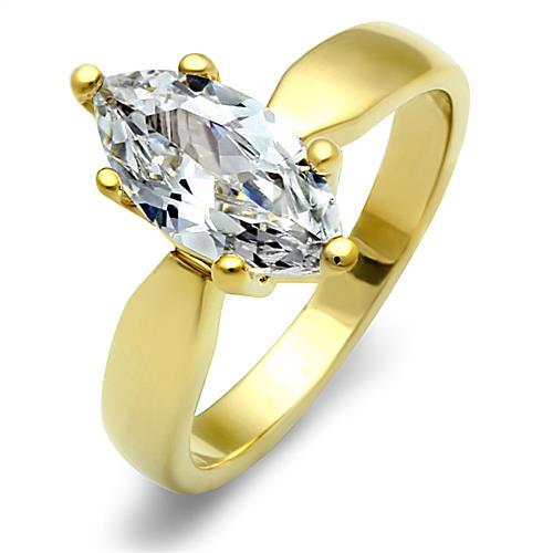 TK1673 - IP Gold(Ion Plating) Stainless Steel Ring with AAA Grade CZ  in Clear-0