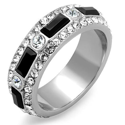 TK1677 - High polished (no plating) Stainless Steel Ring with Top Grade Crystal  in Jet-0
