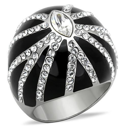 TK1679 - High polished (no plating) Stainless Steel Ring with Top Grade Crystal  in Clear-0