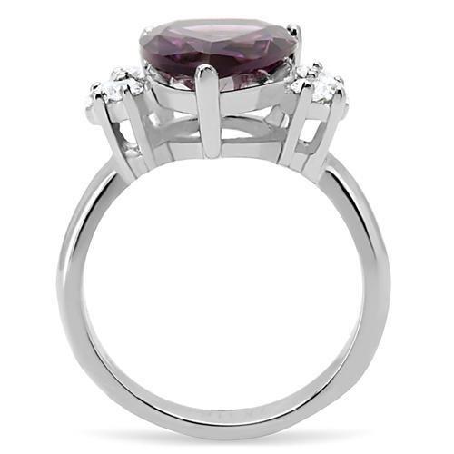 TK167 - High polished (no plating) Stainless Steel Ring with Synthetic Synthetic Glass in Amethyst-3