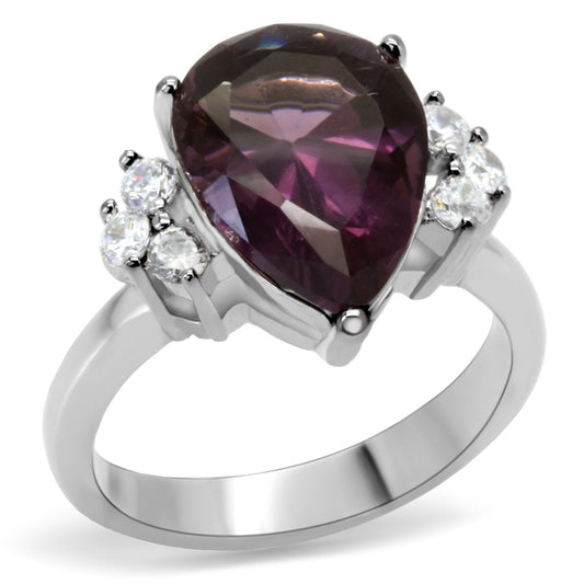 TK167 - High polished (no plating) Stainless Steel Ring with Synthetic Synthetic Glass in Amethyst-0
