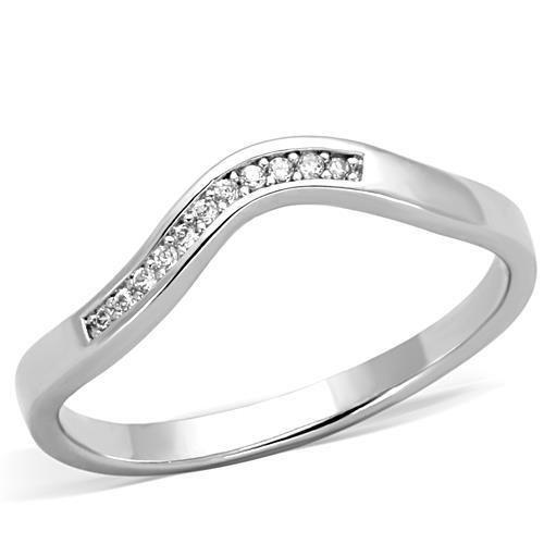 TK1682 - High polished (no plating) Stainless Steel Ring with AAA Grade CZ  in Clear-0
