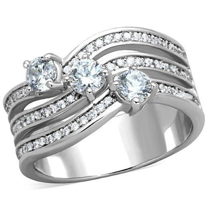 TK1683 - High polished (no plating) Stainless Steel Ring with AAA Grade CZ  in Clear-0