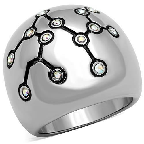 TK1685 - High polished (no plating) Stainless Steel Ring with Top Grade Crystal  in White AB-0