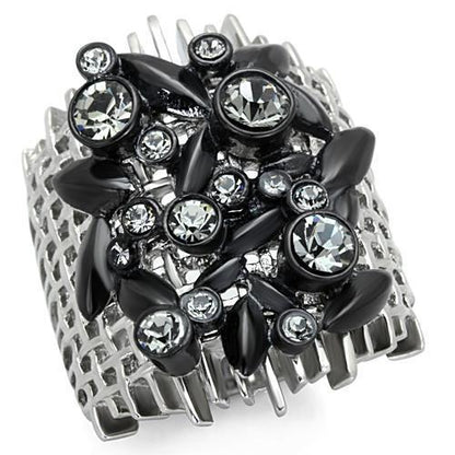 TK1687 - Two-Tone IP Black Stainless Steel Ring with Top Grade Crystal  in Black Diamond-0