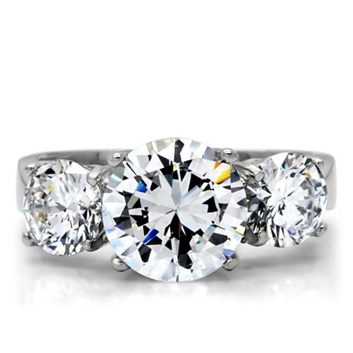 TK168 - High polished (no plating) Stainless Steel Ring with AAA Grade CZ  in Clear-2