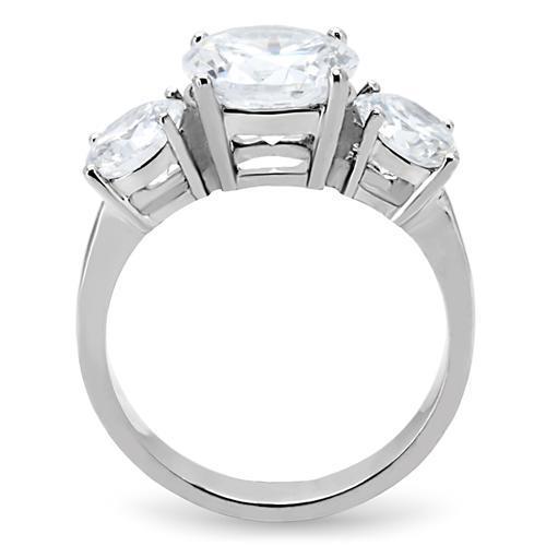 TK168 - High polished (no plating) Stainless Steel Ring with AAA Grade CZ  in Clear-3