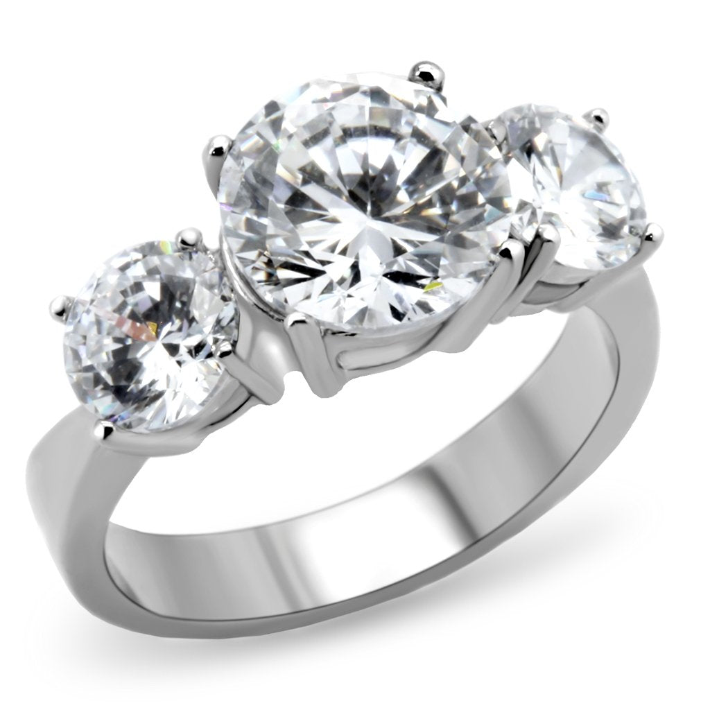 TK168 - High polished (no plating) Stainless Steel Ring with AAA Grade CZ  in Clear-0