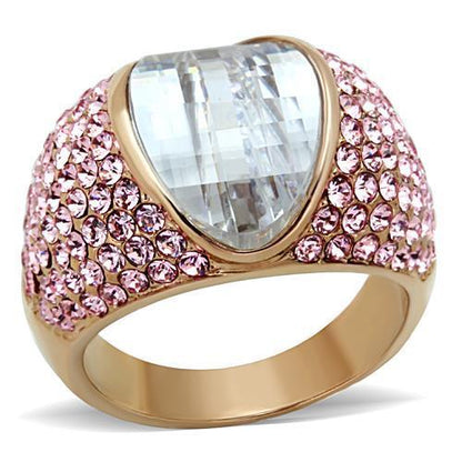 TK1692 - IP Rose Gold(Ion Plating) Stainless Steel Ring with AAA Grade CZ  in Clear-0